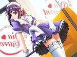  apron blush bow dress gloves hair_ornament hair_ribbon looking_back maid murakami_suigun pia_carrot_(series) pia_carrot_e_youkoso!! purple_eyes purple_hair ribbon short_hair solo thighhighs waitress yaegashi_kanae zettai_ryouiki 