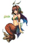  blue_eyes bra brown_hair flameshe head_wings kara_(color) legend_of_mana lingerie mermaid midriff monster_girl seiken_densetsu short_hair solo underwear wings 