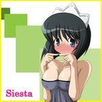  black_eyes black_hair blush breast_squeeze breasts cleavage large_breasts non-web_source short_hair siesta solo zero_no_tsukaima 