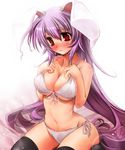  animal_ears bikini blush breasts bunny_ears cleavage front-tie_top large_breasts long_hair navel purple_hair red_eyes reisen_udongein_inaba scarlet_(studioscr) side-tie_bikini solo swimsuit thighhighs touhou underboob very_long_hair 