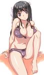  barefoot bikini black_hair breast_press breasts hirose_(mokiki) large_breasts long_hair original purple_eyes solo swimsuit 