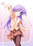  crossdressing happiness happiness! heart long_hair purple_eyes purple_hair school_uniform serafuku trap watarase_jun wink 