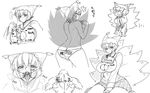  body_writing bottomless breasts cleavage cum gag gagged greyscale highres huge_breasts monochrome multiple_tails muscle namidame paizuri panties tail topless touhou underwear yakumo_ran 