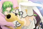  bangs breasts c.c. cheese-kun code_geass detached_sleeves eating food green_hair holding_pizza lingerie long_hair looking_at_viewer lying navel on_back panties pizza pizza_hut saipaco small_breasts solo thighhighs underwear very_long_hair white_legwear white_panties yellow_eyes 