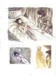  2girls absurdres artbook bed character_request graphite_(medium) highres izubuchi_yutaka leylia lying multiple_boys multiple_girls nude record_of_lodoss_war scan slayn traditional_media 