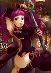  armpits breasts china_dress chinese_clothes covered_nipples detached_sleeves dress large_breasts long_hair original purple_eyes purple_hair rapier solo sword thighhighs thighs torigoe_takumi weapon zipper 