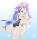  2girls ass bikini hiiragi_kagami izumi_konata lucky_star multiple_girls one-piece_swimsuit school_swimsuit sinko swimsuit tsurime 