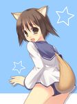  animal_ears brown_hair fox_ears miyafuji_yoshika moriguchi_yuu short_hair solo strike_witches swimsuit swimsuit_under_clothes tail world_witches_series 