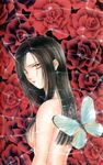  ayashi_no_ceres back black_hair breasts butterfly ceres flower nude rose roses silk spider_web spiderweb 