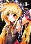  armpits arms_up blonde_hair blush chain cuffs eyebrows eyebrows_visible_through_hair fate_testarossa frown kunon long_hair lyrical_nanoha mahou_shoujo_lyrical_nanoha outstretched_arms red_eyes restrained shackles sidelocks solo twintails 