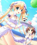  absurdres aqua_eyes beach blonde_hair cloud day food gloves hair_ornament hairband hairpin happiness! highres hiiragi_anri ice_cream kamisaka_haruhi ko~cha long_hair maid multiple_girls outdoors parfait sky tray twintails windmill_(company) 