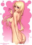  artist_name ass back blonde_hair blue_eyes breasts cowboy_shot dated heart holding lipstick long_hair looking_back makeup medium_breasts nude open_mouth original ryu_(ryu's_former_site) slender solo 