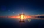  cloud highres kijineko lens_flare original outdoors reflection scenery sky sun sunlight sunset torii water 