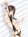  black_panties bra breasts brown_eyes brown_hair copyright_request derivative_work eau lingerie long_hair medium_breasts panties solo topless underwear underwear_only 