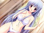  blue_hair blush bra choco_chip dutch_angle fitting_room game_cg lingerie long_hair mirror non-web_source onoshima_kusumi panties prima_stella purple_eyes reflection solo underwear underwear_only white_panties 