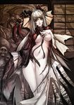  blonde_hair breasts brown_eyes choker contrapposto copyright_request curvy demon_girl fins head_wings jeffr large_breasts long_hair monster_girl navel no_nipples scales solo standing thighs wings 