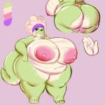  2019 5_fingers alligator anthro areola bandanna belly big_areola big_belly big_breasts big_butt big_nipples big_thighs biped black_eyes breasts butt crocodilian digital_media_(artwork) eyelashes female front_view gammanaut hair hairband huge_breasts huge_butt huge_thighs model_sheet navel nipples nude obese obese_female overweight overweight_female pink_background rear_view reptile saliva scalie simple_background smile solo standing thick_thighs voluptuous wide_hips 