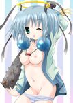  ;p blood bokusatsu_tenshi_dokuro-chan breasts mitsukai_dokuro one_eye_closed panties pussy tongue tongue_out uncensored underwear weapon wink 