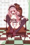  checkered checkered_floor copyright_request gothic highres imaizumi_atsushi non-web_source panties perspective pink_hair solo spread_legs thighhighs underwear 