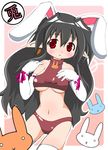  animal_ears black_hair breasts bunny_ears cameltoe carrot carrot_earrings covered_nipples earrings elbow_gloves food_themed_earrings gloves jewelry long_hair medium_breasts original panties pointy_ears red_eyes shishimaru_ken'ya solo thighhighs underboob underwear 