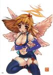  angel breasts copyright_request halo highres medium_breasts multiple_wings nipple_slip nipples nishi_iori seraph solo thighhighs wings 