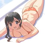  ass bikini black_eyes black_hair breast_press breasts butt_crack cleavage hair_ornament hairclip hirose_(mokiki) large_breasts lowres lying on_stomach original solo swimsuit 