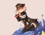  black_hat blonde_hair blush disgaea eric_muentes hat long_hair makai_senki_disgaea_3 pointy_ears prinny red_eyes salvatore_(disgaea) solo thighhighs 