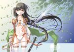  bikini black_hair fantasy leaf long_hair original red_eyes solo swimsuit sword tattoo very_long_hair wading weapon yuu_(yuyukaikan) 