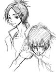  artist_request greyscale hibari_kyouya katekyo_hitman_reborn! lowres male_focus monochrome multiple_boys rokudou_mukuro sketch 