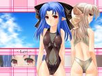  ass ayato blue_hair cameltoe casual_one-piece_swimsuit covered_nipples flat_chest half_updo len melty_blood multiple_girls one-piece_swimsuit pointy_ears red_eyes swimsuit tsukihime wallpaper white_hair white_len 