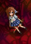  blood blue_eyes hatchet higurashi_no_naku_koro_ni nose_hatchet ryuuguu_rena school_uniform serafuku short_hair solo weapon yuu_nemuri 