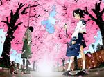  1girl cherry_blossoms colorized death fuura_kafuka hanged itoshiki_nozomu japanese_clothes kimono kumeta_kouji noose sayonara_zetsubou_sensei school_uniform stool suicide 