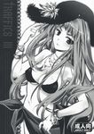  ariko_youichi bikini bikini_top breasts cleavage covered_nipples earrings greyscale jewelry long_hair macross macross_frontier medium_breasts monochrome necklace sarong sheryl_nome solo swimsuit 