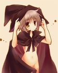  bangs bottomless cape hat nagato_yuki naked_cape navel pokopi short_hair solo suzumiya_haruhi_no_yuuutsu witch_hat 