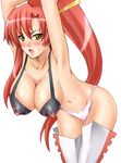  armpits arms_up bikini_top blush breasts cleavage covered_nipples hair_ornament hair_stick hanging_breasts huge_breasts long_hair metadora open_mouth panties pink_panties ponytail red_hair solo sweat tengen_toppa_gurren_lagann thighhighs underwear very_long_hair yellow_eyes yoko_littner 