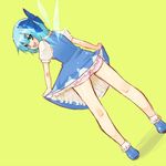  bad_id bad_pixiv_id blue_hair bow chako_nejio cirno dress dress_lift looking_back panties ribbon short_hair solo touhou underwear wings 