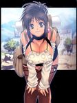  :3 bent_over breasts cleavage copyright_request covered_nipples earrings hanging_breasts homare_(fool's_art) huge_breasts jewelry leaning_forward smile solo thighhighs 