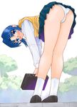  artist_request ass bent_over blue_eyes blue_hair blush briefcase ciel from_behind glasses looking_back panties school_uniform solo standing tsukihime underwear upskirt 