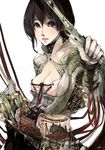  areolae bamboo breasts cleavage copyright_request isuzu_(uzushi) large_breasts solo weapon 