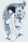  breasts copyright_request date_ryuuji flower large_breasts monochrome short_hair sketch solo 