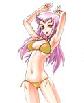  armpits arms_up bikini breasts large_breasts long_hair murazono original pink_hair red_eyes solo swimsuit underboob 