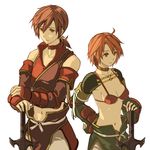  1girl armor bad_id bad_pixiv_id breasts choker dual_persona harusame_(rueken) medium_breasts ponytail red_hair revya_(female) revya_(male) short_hair soul_cradle sword time_paradox weapon 