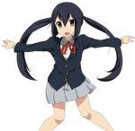  brown_eyes k-on! long_hair nakano_azusa neck_ribbon nira outstretched_arms red_ribbon ribbon school_uniform solo spread_arms transparent_background twintails 