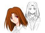  alternate_hairstyle brown_hair concept_art red_eyes school_uniform sketch tsukihime yumizuka_satsuki 