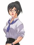  bad_id bad_pixiv_id black_hair breasts brown_eyes glasses holon large_breasts lips necktie ponytail real_drive sleeves_rolled_up solo yukinari_(capriciex) 