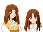  alternate_hairstyle brown_hair concept_art red_eyes school_uniform sketch smile tsukihime yumizuka_satsuki 