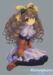  bad_id bad_pixiv_id bow brown_hair character_name copyright_name drill_hair genshi goggles goggles_on_head green_eyes long_hair maria_balthasar pantyhose ribbon shoes skirt solo xenogears yellow_bow 