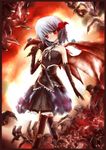  absurdres alternate_costume bat bat_wings black_legwear blue_hair dress elbow_gloves gloves highres microphone red_eyes remilia_scarlet ren_ou_shi short_hair solo thighhighs touhou wings 