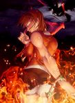  artist_request ass back breasts fire from_behind large_breasts moon my-hime night orange_hair orange_shirt panties shirt short_hair silhouette skirt skirt_lift solo tokiha_mai underwear white_panties 