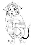  animal_ears animal_print copyright_request cow_ears cow_girl cow_print greyscale horns monochrome nude piercing qiqo short_hair socks solo tail tongue_piercing 